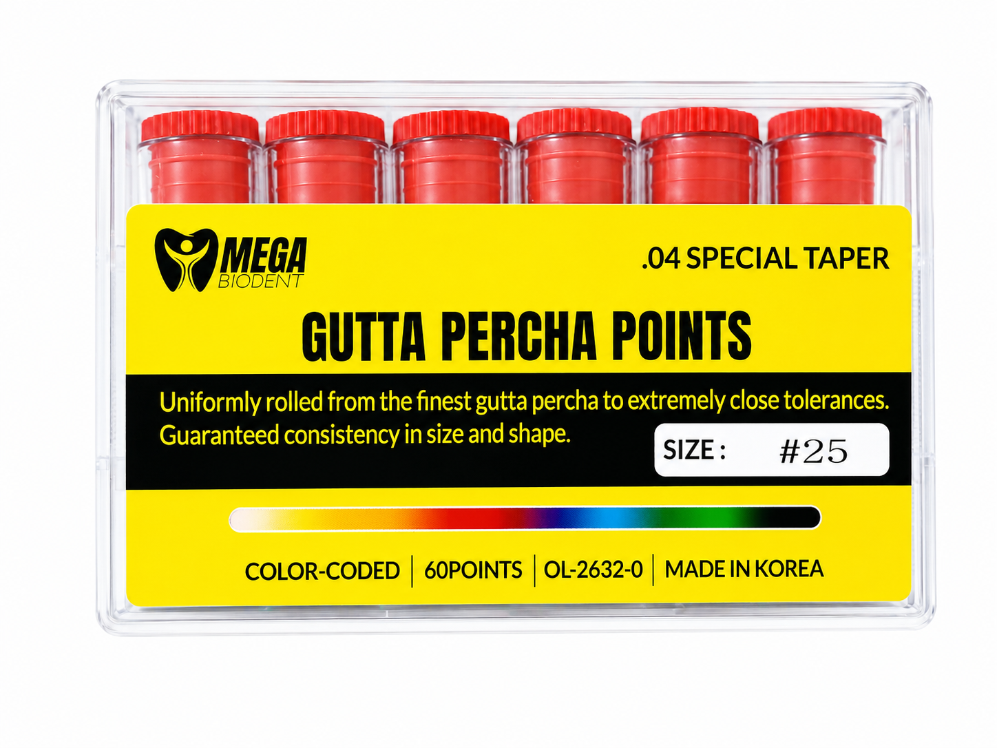 MEGA Biodent Gutta Percha Points .04 Taper, Size #25 (60 pcs, Color Coded)